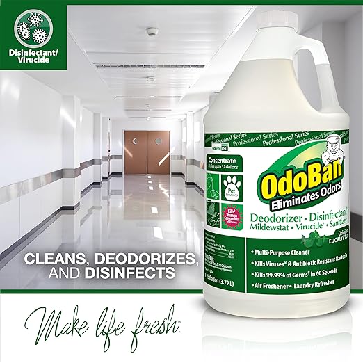 OdoBan Professional Disinfectant and Odor Eliminator Concentrate, 2 Gallons, Original Eucalyptus Scent
