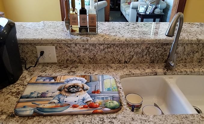 Caroline's Treasures DAC6297DDM Pekingese The Chef Dish Drying Mat Absorbent Dish Drying Mat Pad for Kitchen Counter Dish Drainer Mat for Countertop, 14 x 21", Multicolor