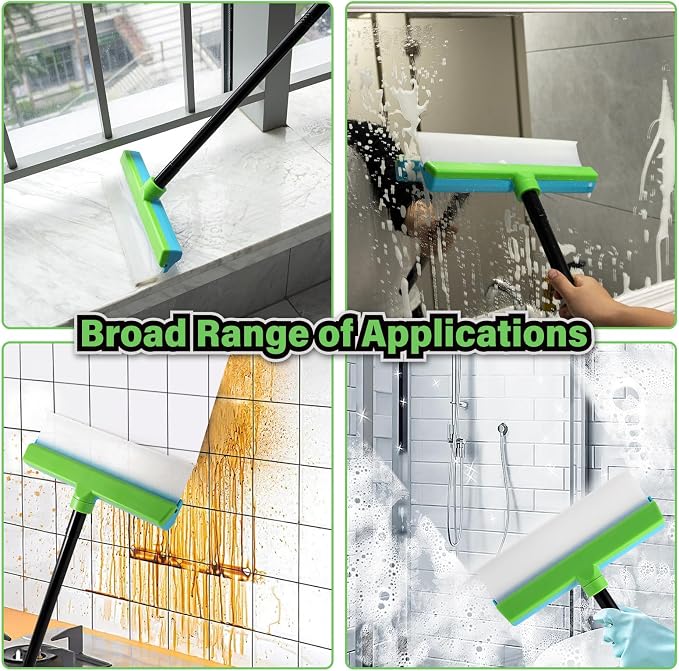 Gomake ‌11'' Window Squeegee with 20-63 Inch Telescopic Long Handle for Shower Glass Door,Car Windshield, Window, Mirror, Bathroom,Countertop,Floor Cleaning