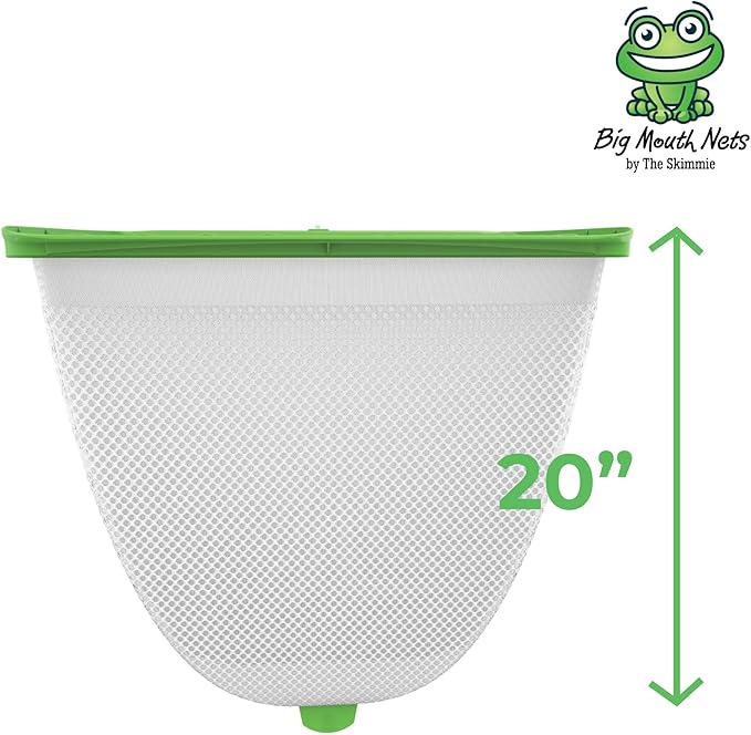 The Skimmie Ms. Frog Large Leaf Rake - 20" Wide Big Mouth Pool Leaf Skimmer Net for Deep Cleaning of Debris in Above Ground and In Ground Swimming Pools, Spa Hot Tubs, and Ponds