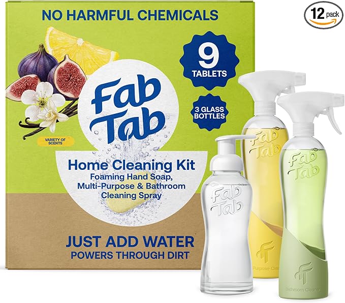 Fab Tab Home Starter Kit - Natural Cleaning Products - Household Cleaners - All-Purpose Cleaner Tablets - Plant-Based, Plastic-Fee - No Harsh Chemicals | Cleaning Kit