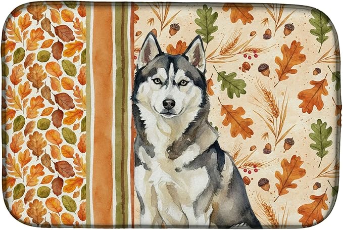 Caroline's Treasures Agouti Siberian Husky Heirloom Fall Dish Drying Mat Absorbent Dish Drying Mat Pad for Kitchen Counter Dish Drainer Mat for Countertop, 14 x 21", Multicolor