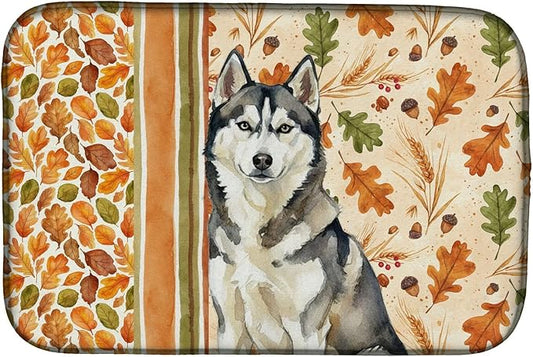 Caroline's Treasures Agouti Siberian Husky Heirloom Fall Dish Drying Mat Absorbent Dish Drying Mat Pad for Kitchen Counter Dish Drainer Mat for Countertop, 14 x 21", Multicolor