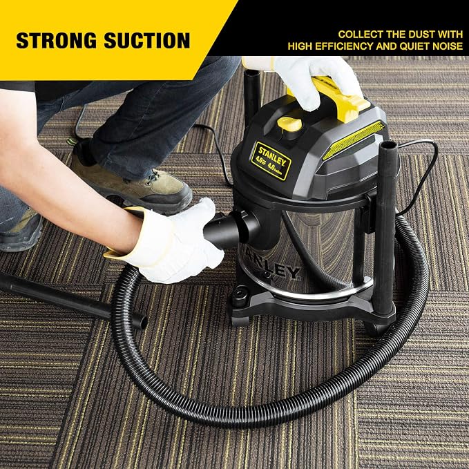 STANLEY 4 Gallon Wet Dry Vacuum, 4 Peak HP Stainless Steel 3 in 1 Shop Vacuum Blower with Powerful Suction, Vacuum for Job Site, Garage, Basement, Workshop, Top Handle, Portable Wet Dry Vac SL18301-4B