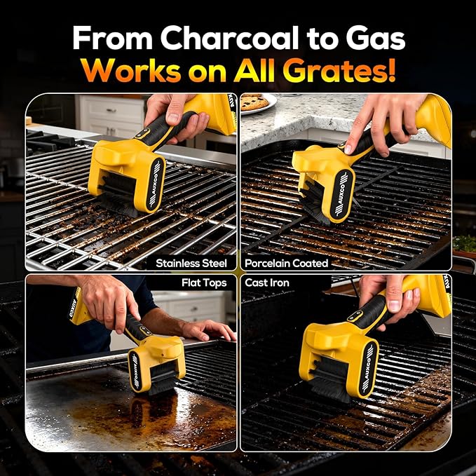 Upgraded Electric Grill Brush, Cordless BBQ Cleaner with 700RPM Powerful Motor & High-Torque Deep Cleaning, 90-Min Runtime，LED Light, 21V Rechargeable Grill Cleaning Tool for Gas & Charcoal Grills