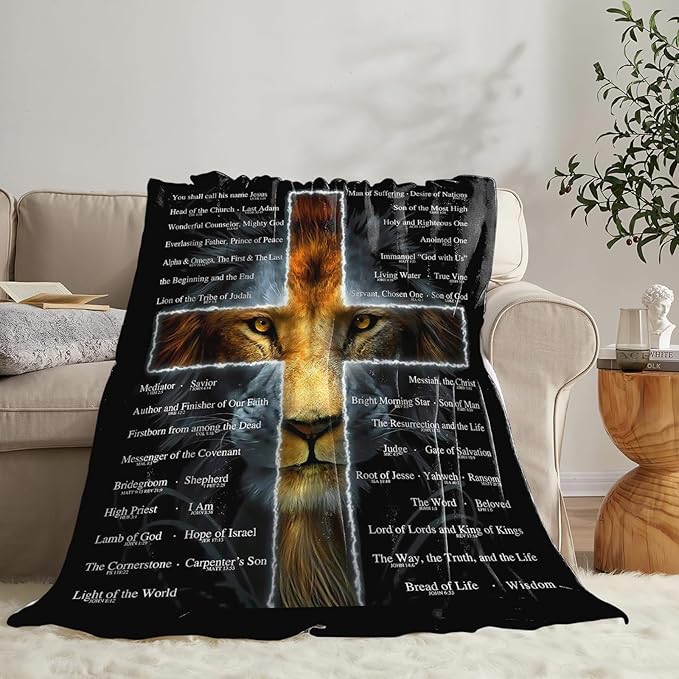 Tijuboni Christian Lion Throw Blanket Religious Gifts for Women Men Girls Boys Kids Adults Soft Flannel Fleece Blanket for Couch Sofa Bed Home Decor 60"x80"
