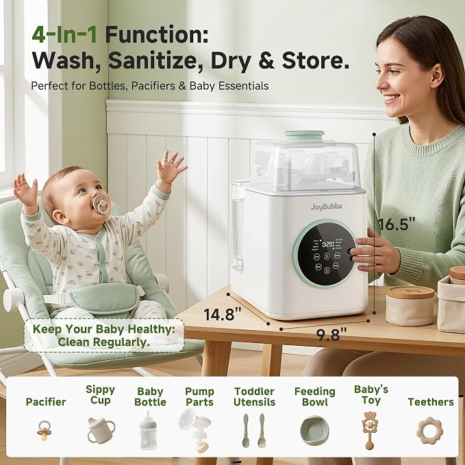 Bottle Washer, Sterilizer & Dryer – 4-in-One Cleaner for Baby Bottles, Pump Parts & Baby Essentials with 3 High-Temp Sterilization Modes, Includes 60 Cleaning Tablets – Saves Time & Effort.