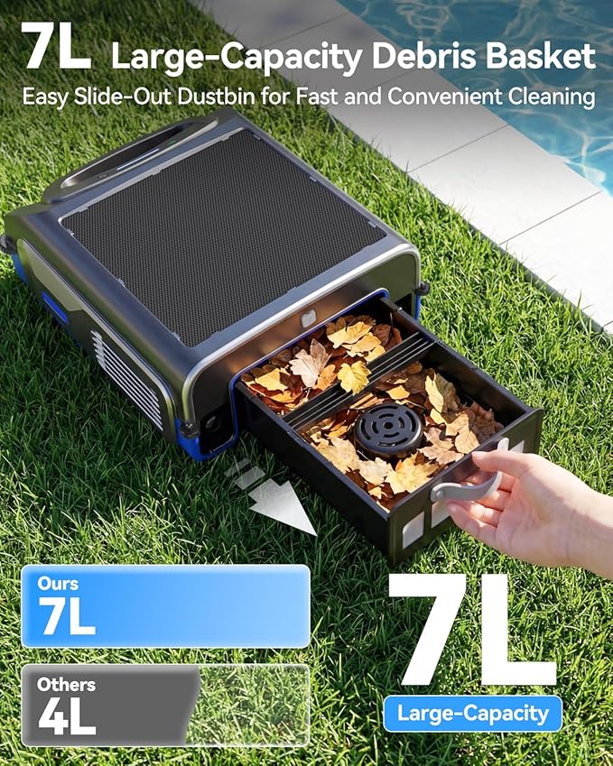 V1T Solar Pool Skimmer, Robotic Pool Surface Skimmer Cleaner with App Control, 7L Large Basket 24/7 Cleaning Smart Obstacle Avoidance Dual Charging Options Ideal for Above Ground Pool Blue