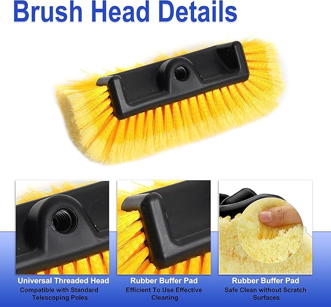 18FT Reach Car Wash Brush with Long Handle, 3 to 12 FT Car Cleaning Brush with Soft Bristle, Aluminium Telescoping Pole for Solar Panel, House Siding, SUV, Cars, Trucks, RV, Floors, Navy