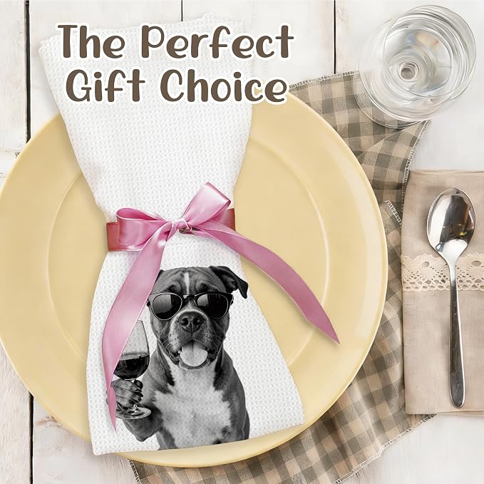 Funny Boxer Kitchen Towels Set of 2, Dog Kitchen Bar Accessories, Dog Chef Gifts for Women Decorative Hand Towels for Kitchen Decor, Boxer Lovers Dish Tea Towel, 16x24 Inch