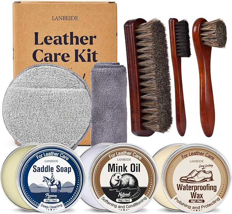 LANBEIDE Leather Boot Care Kit, Boot Cleaning & Shine Kit – Includes Saddle Soap, Mink Oil Conditioner, Waterproofing Wax, and Brushes for Men & Women Cowboy Boots