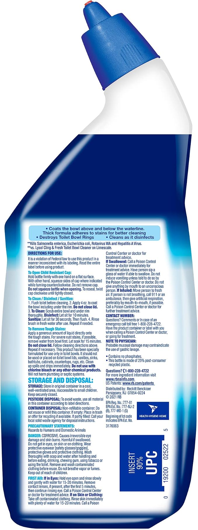 Lysol Power Toilet Bowl Cleaner Gel, For Cleaning and Disinfecting, Stain Removal, 24oz