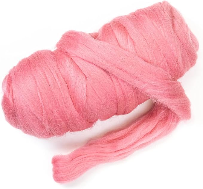 Kondoos Colored Natural Wool roving, 1 lb. Best Wool for Needle Felting, Wet Felting, handcrafts and Spinning. (Wild Watermelon, 1 lb)