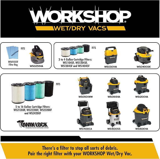 WORKSHOP Wet/Dry Vacs WS0301VA 3-Gallon 3.5 Peak HP Wet Dry Vacuum Cleaner | Portable Shop Vacuum with Built-in Dust Pan, Filter, Dust Bag, Expandable Hose, and Attachments for Home and Car Cleaning