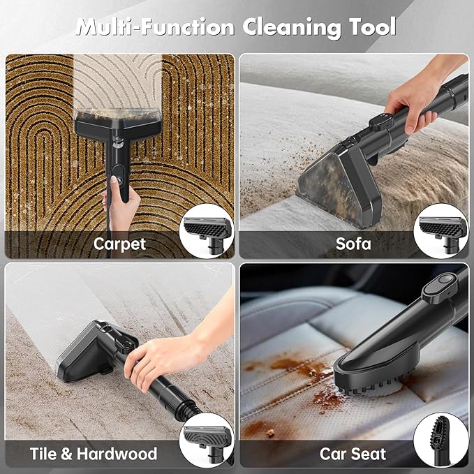 Portable Carpet & Upholstery Spot Cleaner Machine 20Kpa Power Suction Carpet Shampooer Deep Cleaning for Pet Stains,Couch,Stair,Car,Furniture with Dual Brush Heads & Self-Cleaning