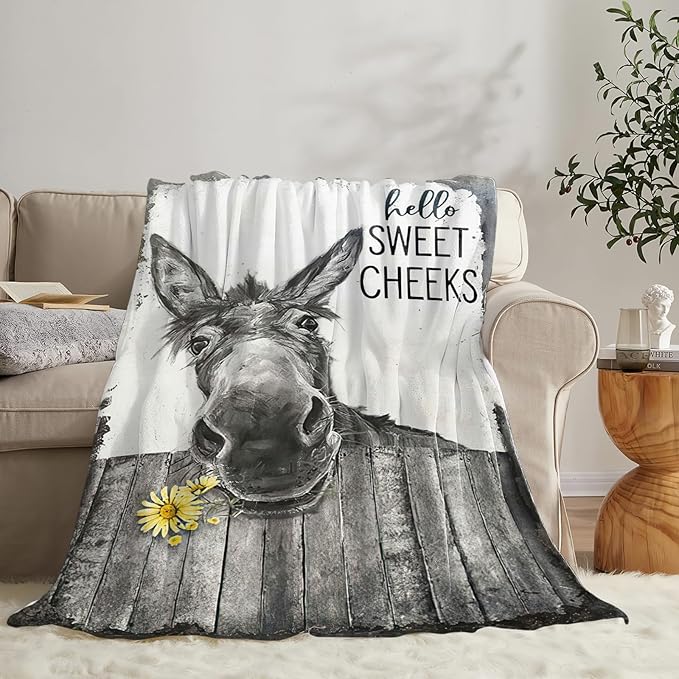 Tijuboni Funny Donkey Throw Blanket Donkey Gifts for Girls Boys Women Men Kids Adults Soft Flannel Fleece Blanket for Couch Sofa Bed Home Decor 50"x60"