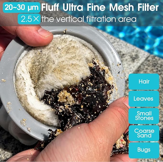 Heave Duty Handheld Pool Vacuum for Above Ground Pool - 18.9GPM Powerful Suction for Deep Cleaning, 25µm Ultra Fine Mesh Filter for Smaller Debris, 14'' Wide Vacuum Head, 60mins Running Time (Blue)