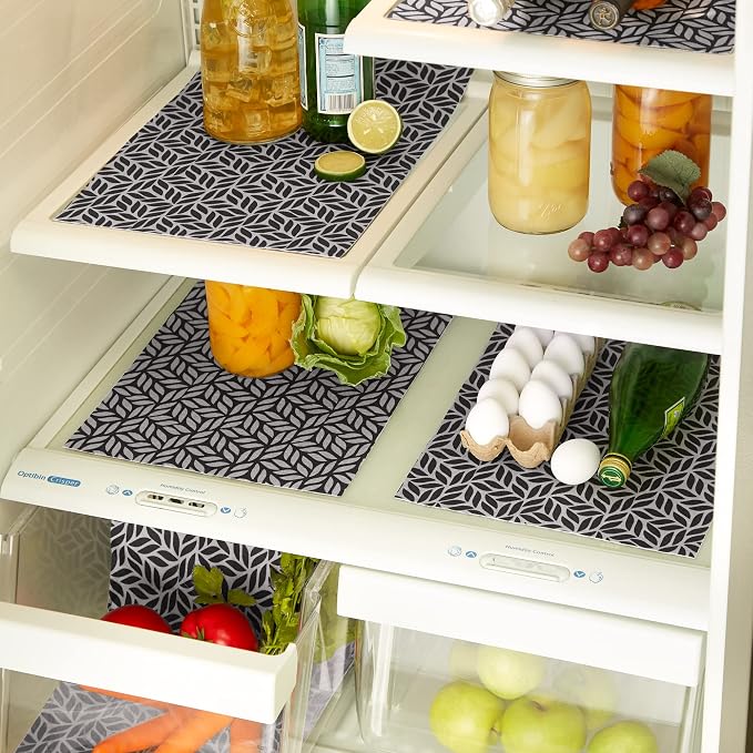 DII Fridge Liner Collection Non-Adhesive, Cut to Fit, 12x24, Gray Abstract Leaf, 6 Piece