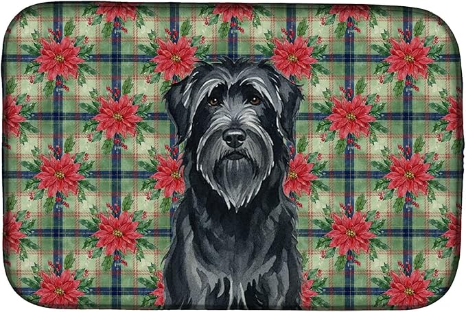Caroline's Treasures Black Briard Christmas PoinsettIas Dish Drying Mat Absorbent Dish Drying Mat Pad for Kitchen Counter Dish Drainer Mat for Countertop, 14 x 21", Multicolor
