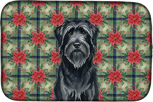 Caroline's Treasures Black Briard Christmas PoinsettIas Dish Drying Mat Absorbent Dish Drying Mat Pad for Kitchen Counter Dish Drainer Mat for Countertop, 14 x 21", Multicolor