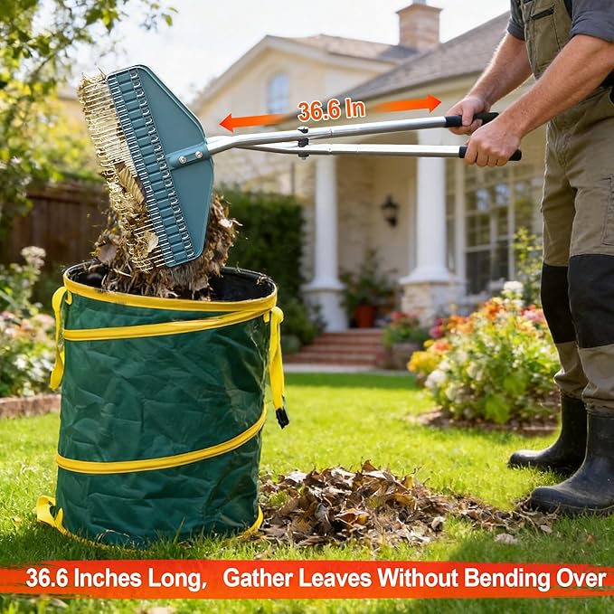 YEELOR Leaf Grabber, Yard Leaf Grabber Rake, No Need to Bend Over, Lightweight, 36.6 Inches in Length and 3.3 Pounds in Weight, Ideal for Picking Up Leaves, Weeds, Twigs and Other Debris