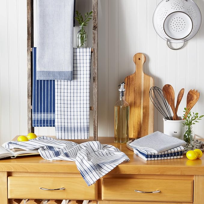 DII Everyday Basic Collection Woven Dishtowel Set, 20x28, Nautical Blue, 8 Piece