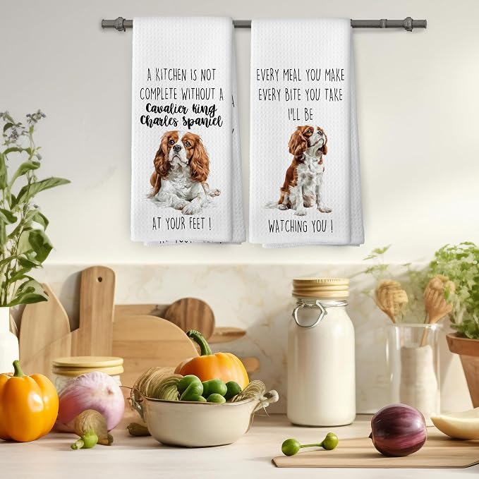 Cavalier King Charles Spaniel Dog Kitchen Towels Set of 2, Funny Dog Kitchen Decor, Dogs Gifts for Women Men Hand Towel, Pet Owner Gift Decorative Tea Towels Dish Towel 16x24 Inch