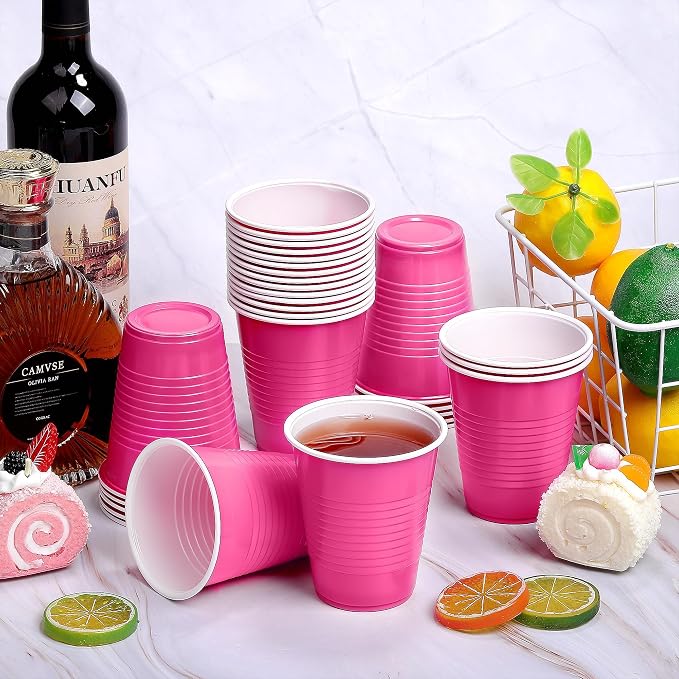 Kochorie 100 Pack Hot Pink Disposable Plastic Cups 12 Ounce Drinking Party Cups Bulk Party Cups for Wedding Birthday Graduation Christmas Parties, Picnics Events