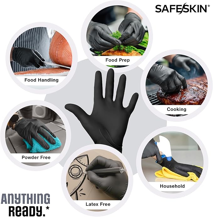 SAFESKIN Ultralight Disposable Nitrile Gloves - 2.0 Mil - Powder Free, Latex Free, All Purpose, Food Prep, Cooking, Cleaning