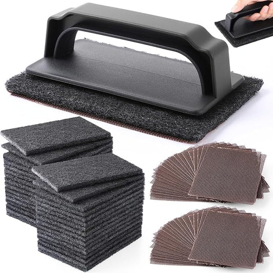 Reallnaive 62 Pcs Griddle Cleaning Kit Screen Holder Grill Screens Cleaning Pads Heavy Duty Abrasive Mesh Pads for Flat Tops, Cast Iron, Stainless Steel Griddle Cleaner Accessories Bundle (Black)