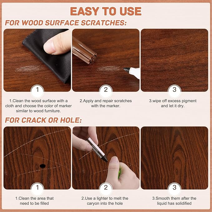 DEWEL Wood Markers Furniture Repair, 18 Colors Furniture Markers Touch Up and Wood Filler Sticks, Wood Scratch Repair Kit for Laminate Floor, Cabinet, Wooden Door, Wood Finish Stain