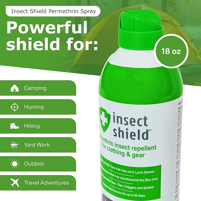Insect Shield Premium Permethrin Spray - Tick, Flea, Fly, Mosquito, Chigger, Spider & Bed Bug Repellent for Clothing, Gear, Furniture, & Tents, Lasts up to 60 Days, Clear, 18 Oz Aerosol, Pack of 2
