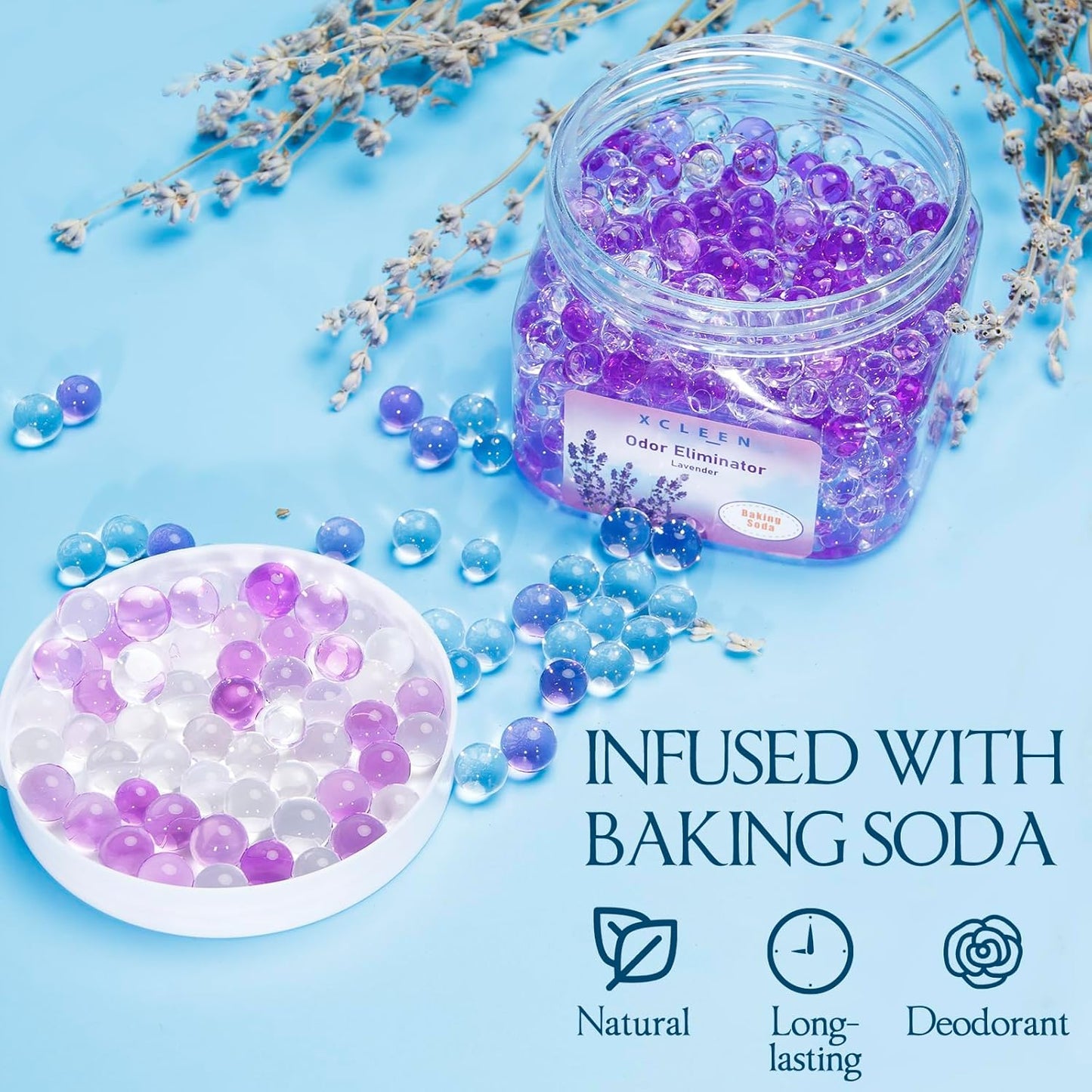 Odor Eliminator Gel Beads 4 Pack 32OZ, Air Freshener with Baking Soda, Long Lasting Odor Absorber for Home Bathroom Car and Pet Odor, Fresh&Lavender Scent