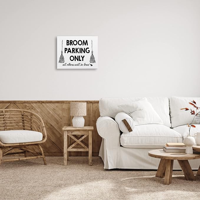 Stupell Industries 'Broom Parking Witty Halloween Witch Phrase'| Canvas Art | Stupell Industries | 20 x 16 Inches, Easy to Hang and Sturdy, Made in USA, by Lettered and Lined