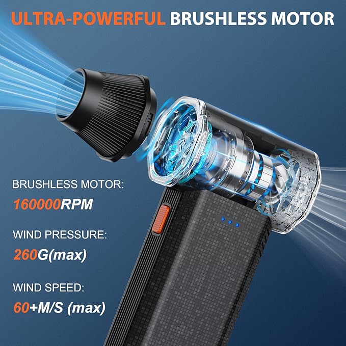 Electric Air Duster, 160000RPM Ultra Powerful Compressed Air Duster, 3-Gear Adjustable Air Blower, Rechargeable Cordless Mini Blower for Keyboard, Computer, Electronics, Car, Home & Outdoor Cleaning