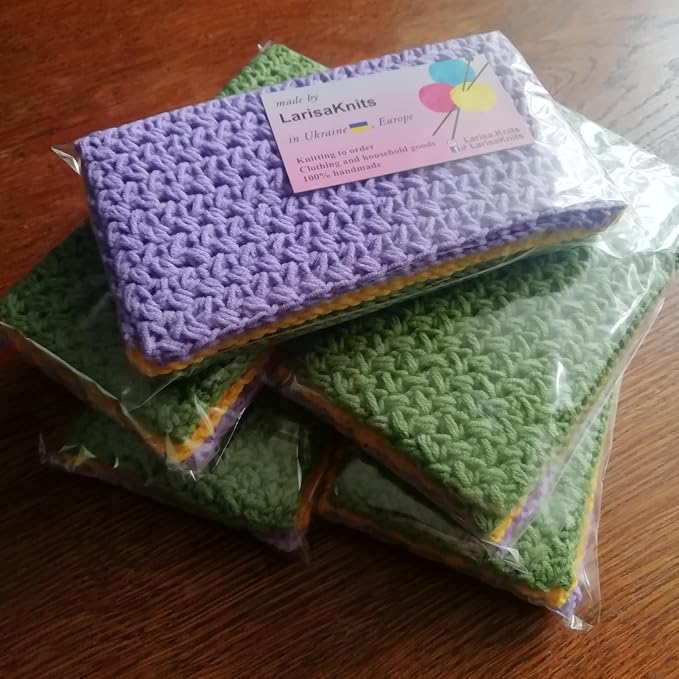 Cotton Dish Rags Pack Crochet Reusable Dish Cloth Yellow Green Lilac Widely Use Granny Square Set 3 Knitted Absorbent Flap