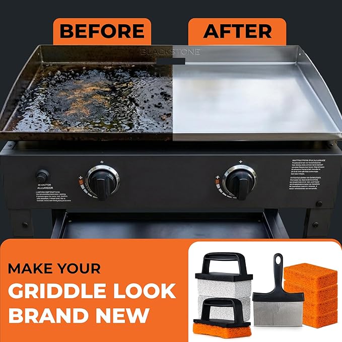 Griddle Buddy 10-Piece Griddle Cleaning Kit for Blackstone, Flat Top Grill | Stainless Steel Scraper, 2 Cleaning Bricks, 5 Scouring Pads & 2 Ergonomic Handles | Grill Cleaning kit for Easy Restoration