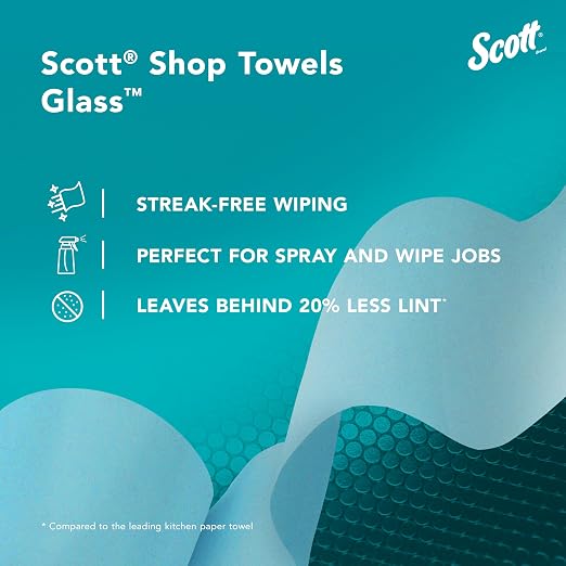 Scott Shop Original Glass Towels (32896), Blue, Cloth-like Paper Towel for Mirrors and Chrome, 8.6"x11" Wipe (12 Rolls of 90 Sheets, 1,080 Sheet Total)
