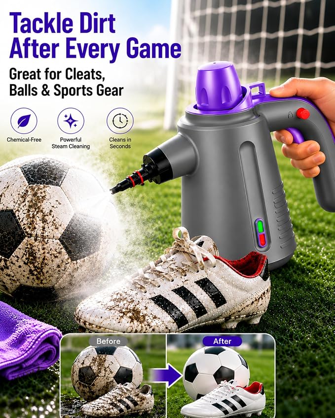 Handheld Steam Cleaner for Home, Pressurized Multi Purpose Steamer for Cleaning Upholstery Bed Furniture Couch Carpet Car with 14 Accessories & Safety Lock, Small Container for Grease