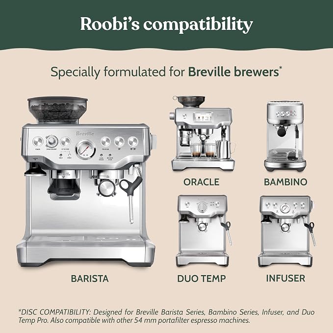 Roobi Espresso Cleaning Kit Compatible with Breville. Includes Descaling Solution, Espresso Cleaning Tablets, Water Tank Tabs, Multi-Surface Cleaner, 54mm Disc, Brush & Cloth.