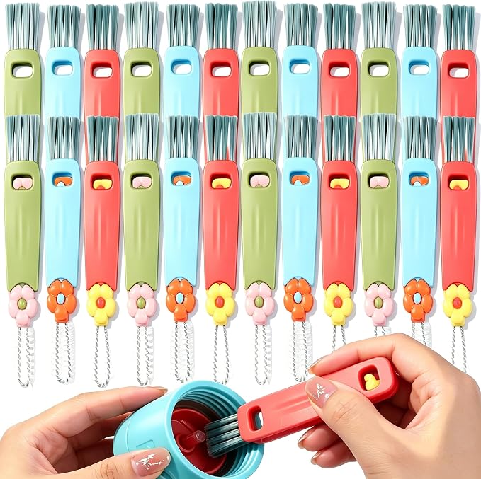 24PC 3 in 1 Cup Lid Cleaning Brush, 180° Rotatable Bottle Brush Gap Cleaner, Multifunctional Crevice Cleaning Brush Set for Baby Bottle, Water Bottle, Tumbler & Kitchen Mugs, 24 Pack Hangable