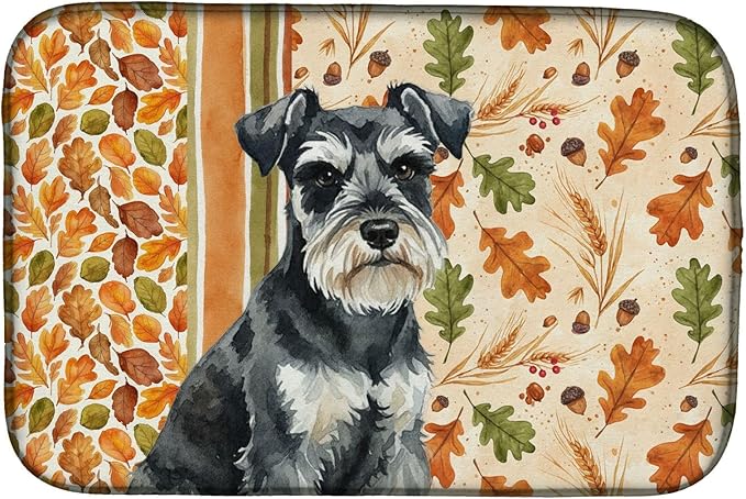 Caroline's Treasures Black & Silver Miniature Schnauzer Heirloom Fall Dish Drying Mat Absorbent Dish Drying Mat Pad for Kitchen Counter Dish Drainer Mat for Countertop, 14 x 21", Multicolor