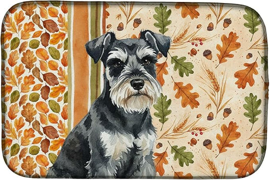 Caroline's Treasures Black & Silver Miniature Schnauzer Heirloom Fall Dish Drying Mat Absorbent Dish Drying Mat Pad for Kitchen Counter Dish Drainer Mat for Countertop, 14 x 21", Multicolor