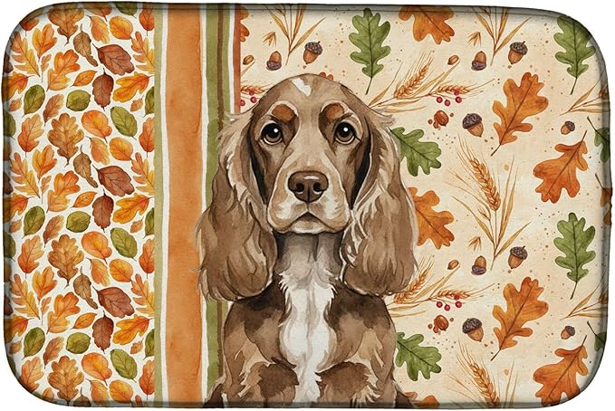Caroline's Treasures Chocolate Cocker Spaniel Heirloom Fall Dish Drying Mat Absorbent Dish Drying Mat Pad for Kitchen Counter Dish Drainer Mat for Countertop, 14 x 21", Multicolor