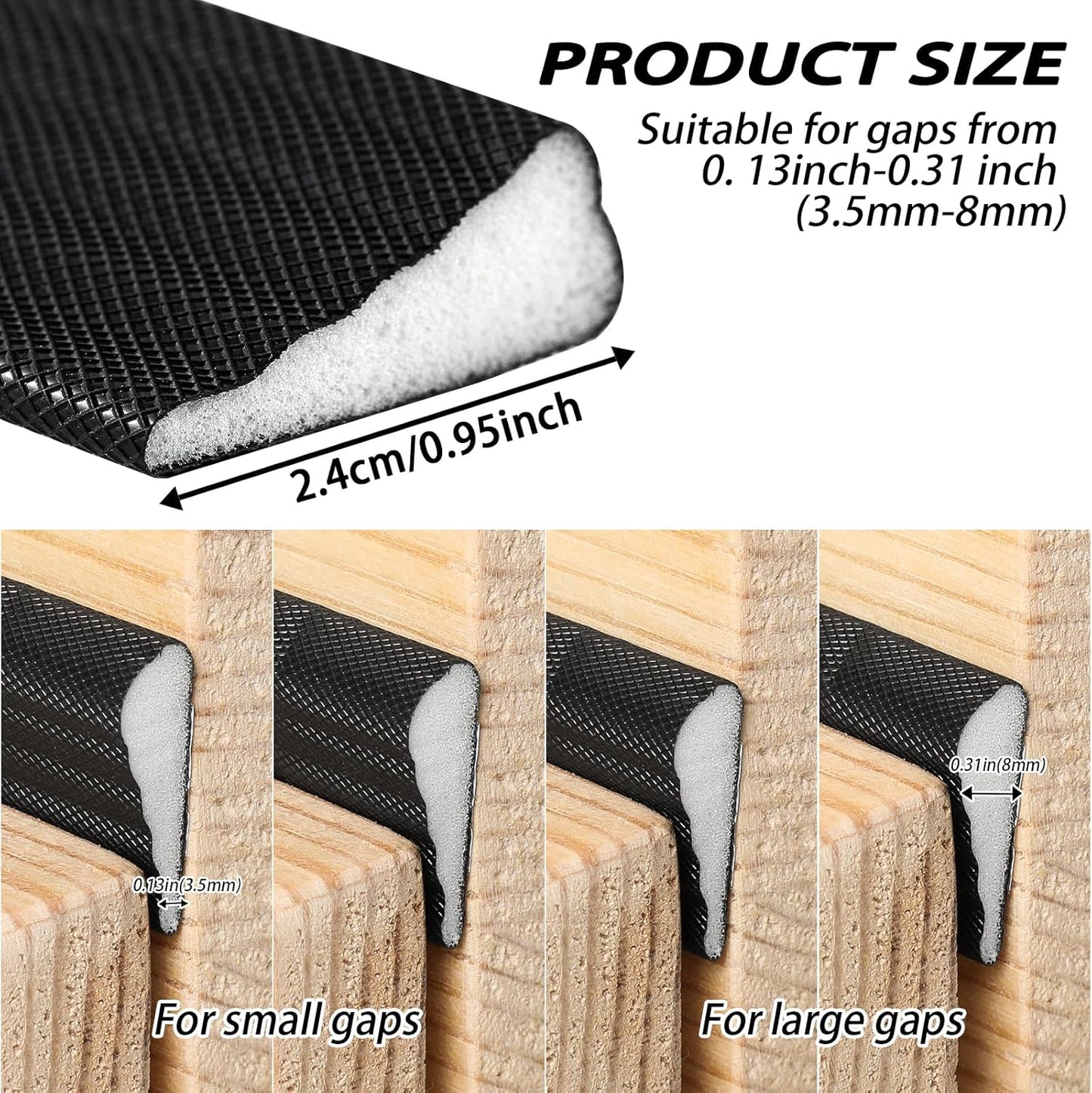 QDiShi 196" Wedge-Shape Weather Stripping Door Seal Weatherproof Foam Seals Self Adhesive Insulation Anti-Collision Strip Soundproofing Frame Insulation Tape Fits 0.13-0.31" Gaps(Black)