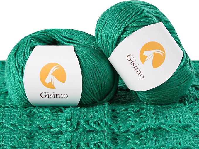 2 Balls Merino Wool Yarn, 12-Ply Luxurious and Soft Yarn for Hand Knitting & Crocheting, 1.76 OZ/50g, 120 yds/110 Meters(Green,2Balls)