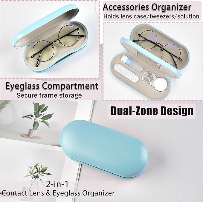 Lasiyanor 2 in 1 Eyeglass Case Portable Double Sided Contact Lens Box Multifunction With Tool for Travel Daily Outdoor