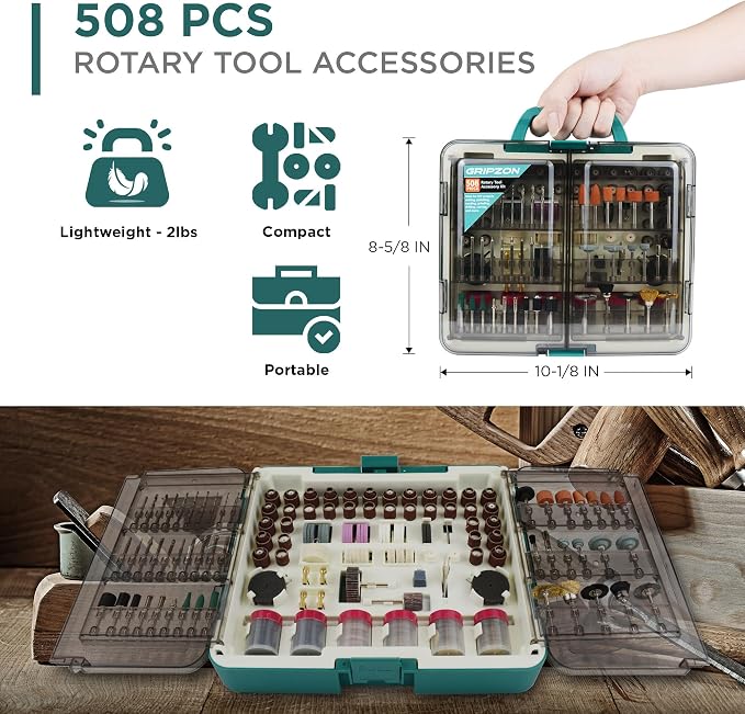 508PCS Rotary Tool Accessories Kit, Rotary Tool Bits for Universal Grinding, Sanding, Cutting, Polishing, Carving and Engraving, Fits for Dremel Bit Kit