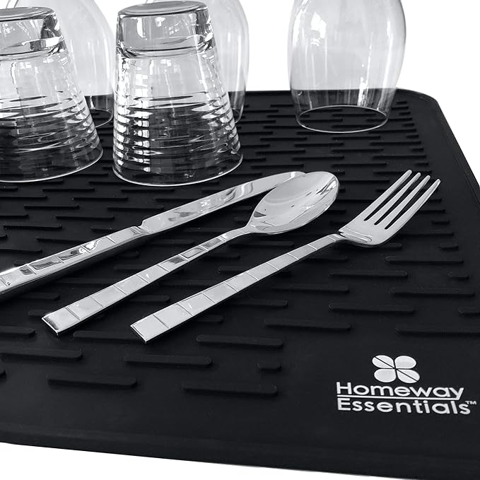 Silicone Dish Drying Mat - 21 x 18 - Extra Large Dish Drying Mat, Counter top Mat, Dish Draining Mat, Sink Mat, Large Silicone Trivet (EXTRA LARGE, BLACK)