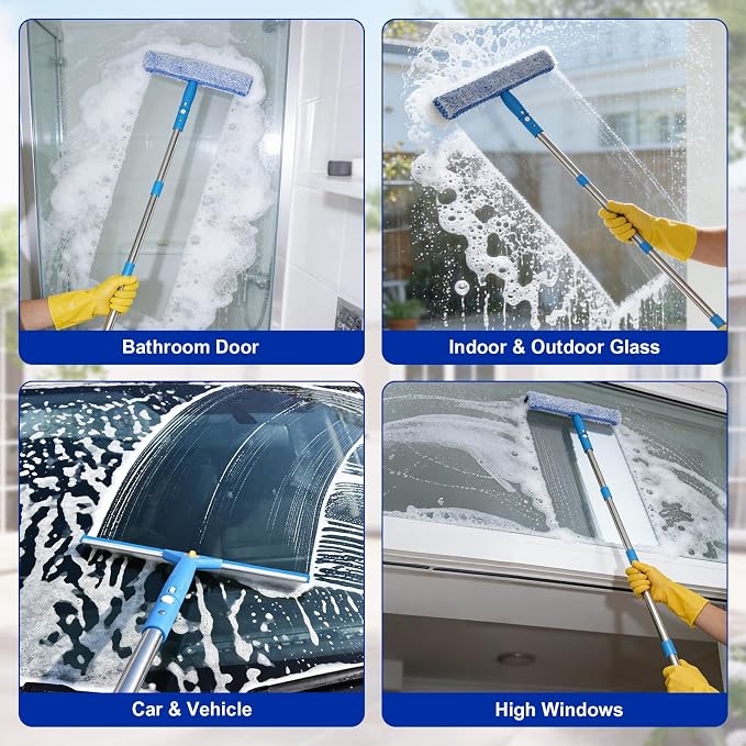 Professional Window Cleaning Kit, Window Washing Kit with 3 Gallon Bucket, 14-Inch Squeegee & 15-Inch Scrubber, 61-Inch Extendable Pole, Window Cleaning Equipment for Home & Commercial (61 inch-2)